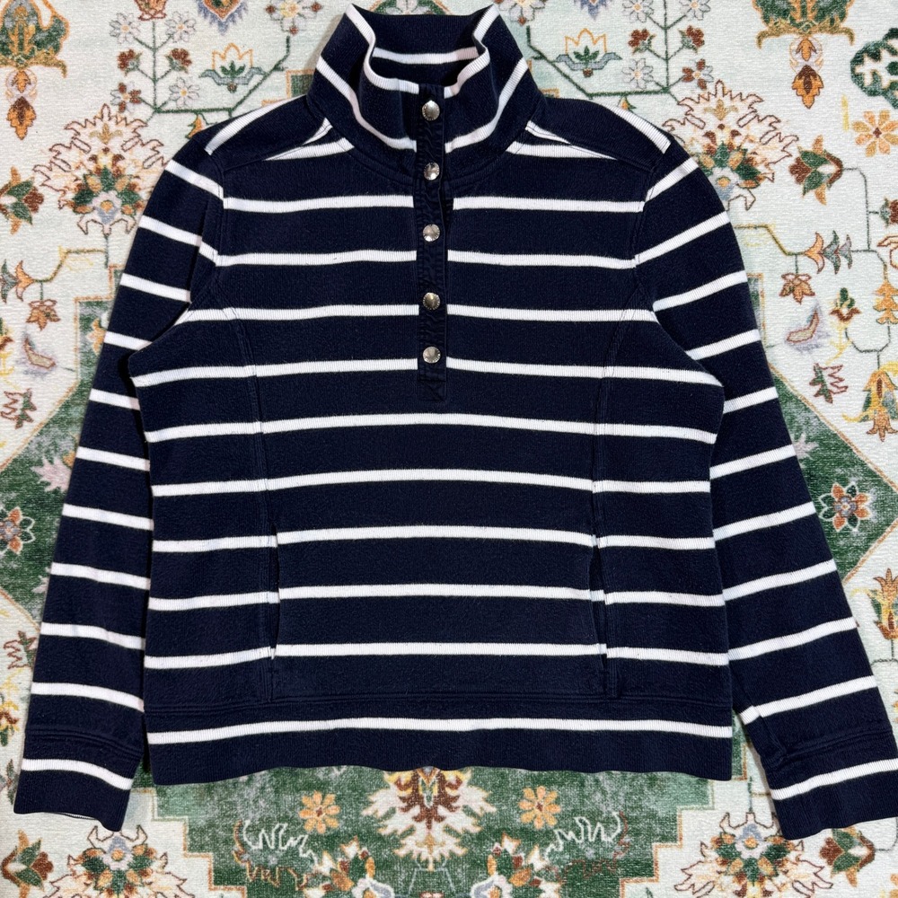 Ralph‎ Lauren Women's Striped Pullover Sweatshirt, Mock Neck, Buttons